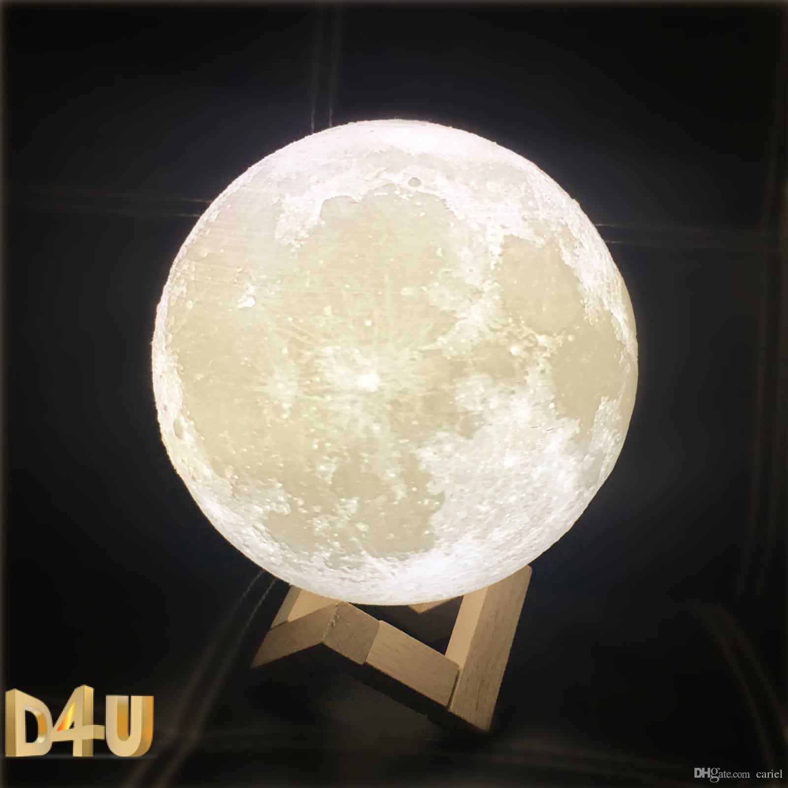 3 Colors Creative Moon Lamp 3D Printed Lunar Lamp LED Night Light 20cm/ A9V6 